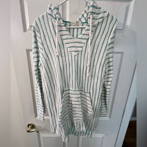 Beachy Boho Teal and White Striped Pullover Hoodie
